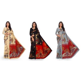 SVB Sarees Multicolour Animal Printed Saree Pack Of 3 SVB Sarees Multicolour Animal Printed Saree Pack Of 3