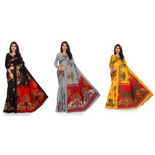 SVB Sarees Multicolour Animal Printed Saree Pack Of 3 SVB Sarees Multicolour Animal Printed Saree Pack Of 3