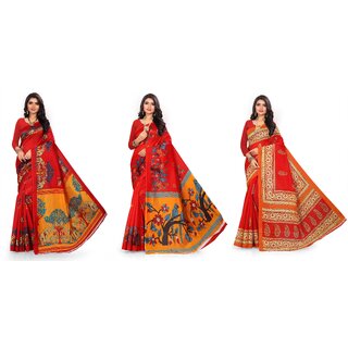 SVB Sarees Multicolour Animal Printed Saree Pack Of 3 SVB Sarees Multicolour Animal Printed Saree Pack Of 3