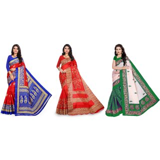                       SVB Sarees Multicolour Printed Saree Pack Of 3                                              