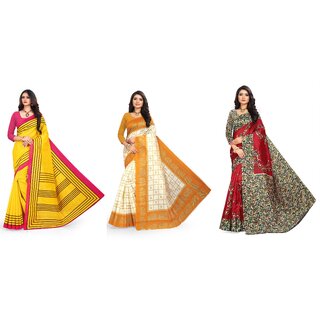 SVB Sarees Multicolour Kalamkari Printed Khadi Saree Pack Of 3 SVB Sarees Multicolour Kalamkari Printed Khadi Saree Pack Of 3