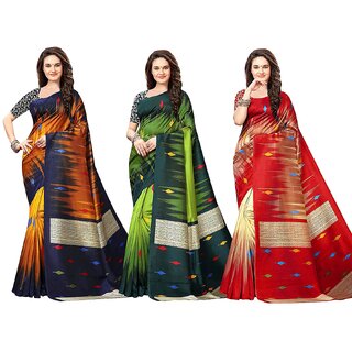                       SVB Sarees Bhagalpuri Silk Saree Combo Of 3 Saree                                              