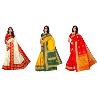 SVB Sarees Multicolour Kalamkari Printed Khadi Saree Pack Of 3 SVB Sarees Multicolour Kalamkari Printed Khadi Saree Pack Of 3