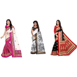 SVB Sarees Multicolour Printed Saree Pack Of 3 SVB Sarees Multicolour Printed Saree Pack Of 3