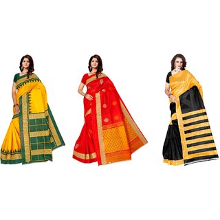 SVB Sarees Multicolour Kalamkari Printed Khadi Saree Pack Of 3 SVB Sarees Multicolour Kalamkari Printed Khadi Saree Pack Of 3