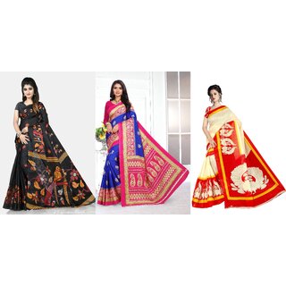                       SVB Sarees Multicolour Printed Saree Pack Of 3                                              