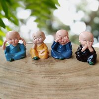 Laughing Buddha Statue, Poly Resin Little Baby Monk, Cartoon Little Monk Set For Car, Home or Office Decor - Set of 4