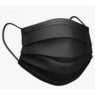                       Mycure 3 Ply Non-Woven Disposable Black Face Mask (Pack of 100pcs)  with Nose Clip (3 Ply Mask Black - 100pcs)                                              