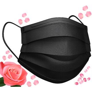                       Mycure 3 Ply Non-Woven Disposable Black Face Mask (Pack of 50 Pcs) with Rose Fragrance (3 Ply Black-RF-50pcs)                                              
