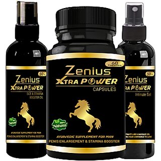 Zenius Xtra Power Kit For strength and stamina power (60 Capsules + 50ml Oil + 50ml Gel)
