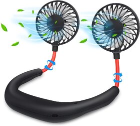VERVENIX Hand Free Neck Fan, Rechargeable Mini USB Personal Fan with 360 Rotation, 3 Adjustable (Black)