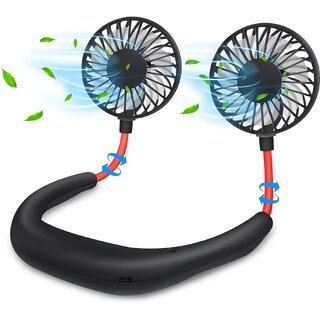 VERVENIX Hand Free Neck Fan, Rechargeable Mini USB Personal Fan with 360 Rotation, 3 Adjustable (Black)