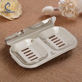 CUROVIT Stainless Steel Rondo Double Soap Dish/Soap Holder for Bathroom/Bathroom Soap Stand Wall Mount in Chrome Finish