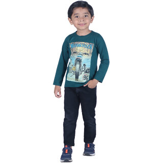                       Kid Kupboard Cotton Boys T-Shirt, Dark Green, Full-Sleeves, Crew Neck, 6-7 Years                                              