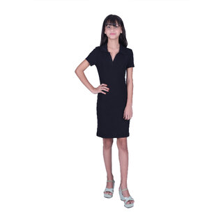                       Kid Kupboard Cotton Girls Dress, Black, Half-Sleeves, Collared Neck, 11-12 Years                                              