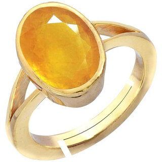                       prateek enterprises natural and certified YELLOW SAPPHIRE gold plated adjustable ring                                              
