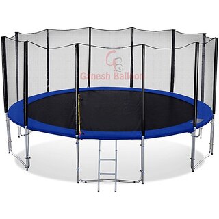                       GANESH BALLOON (16x16 Feet) Premium Fitness Trampoline with Enclosure net and Poles Safety Pad Trampoline for Kids.                                              