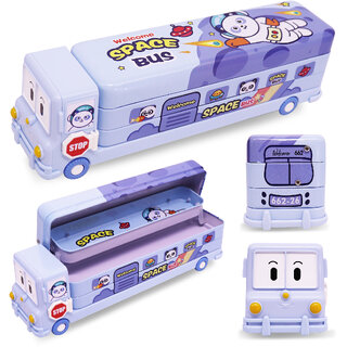 Aseenaa Magic Bus Pencil Box With Moving Tyres With 3 Compartment  Sharpener Geometry Case For Boys  Girls (Panda Bus)