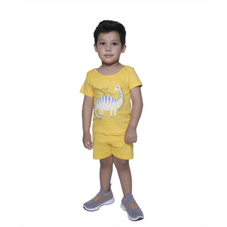                       Kid Kupboard Cotton Baby Boys T-Shirt and Short, Yellow, Half-Sleeves, Crew Neck, 3-4 Years                                              