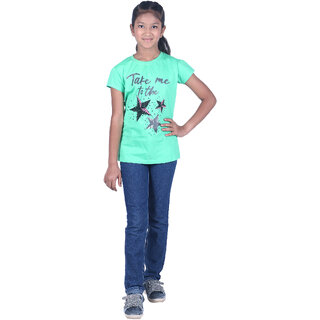                       Kid Kupboard Cotton Girls T-Shirt, Green, Half-Sleeves, Crew Neck, 11-12 Years                                              