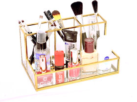 Cosmetics Metal Holder Construction Vintage Handmade Brass Makeup Organizer with Beautiful Gold Color