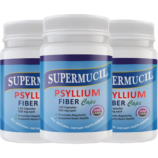                       SUPERMUCIL Psyllium (Sat Isabgol) Capsules 360 Capsules (500 mg each) (Combo Pack) (3X120 Caps)                                              