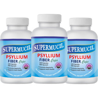                       SUPERMUCIL Psyllium (Sat Isabgol) Capsules 360 Capsules (500 mg each) (Combo Pack) (3X120 Caps)                                              