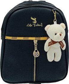 Small Backpack Girls Stylish Bag Vegan Leather Bags 3 L Backpack (Black)