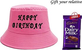 EAGLEBUZZ HAPPY BIRTHDAY WITH DAIRY MILK HAT (Pink, Pack of 1)