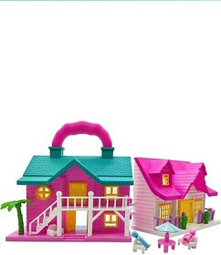 UZAK Foldable Doll House 2 Room Set for Girls Kids , with Furniture , 100% Non-Toxic  (Multicolor)