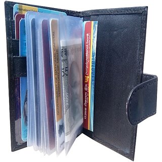                       EAGLEBUZZ Men Black Genuine Leather Card Holder - Mini (18 Card Slots)                                              