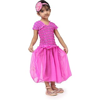                       EAGLEBUZZ Barbie Baby Girls Below Knee Casual Dress (Pink, Short Sleeve)                                              