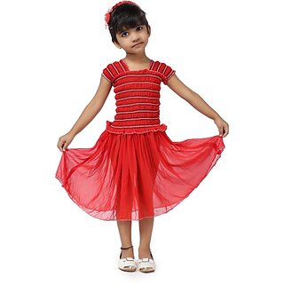                       EAGLEBUZZ Baby Girls Below Knee Casual Dress (Red, Short Sleeve)                                              