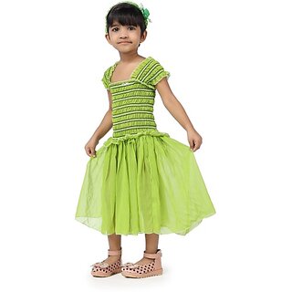                       EAGLEBUZZ Barbie Girls Below Knee Casual Dress (Green, Short Sleeve)                                              