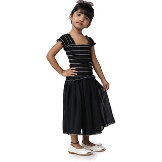 EAGLEBUZZ Baby Girls Below Knee Casual Dress (Black, Short Sleeve)