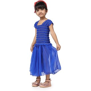 EAGLEBUZZ Baby Girls Below Knee Casual Dress (Dark Blue, Short Sleeve)