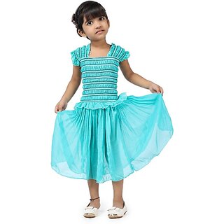                       EAGLEBUZZ Barbie Baby Girls Below Knee Casual Dress (Blue, Short Sleeve)                                              