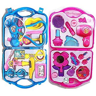 Hinati Beauty Set and Doctor Play Set Combo with Fold-able Suitcase