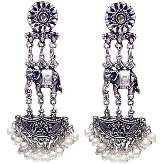                       Ibbie German Oxidised silver Elephant Stylish Silver Color Metal Stud Jhumka Earrings for Women  Girls                                              