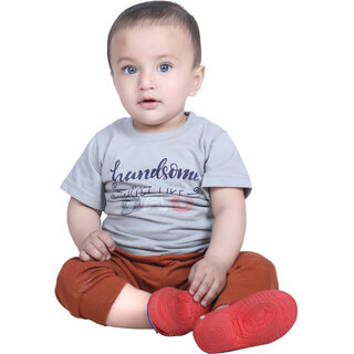                       Kid Kupboard Cotton Baby Boys T-Shirt, Light Grey, Half-Sleeves, Crew Neck, 12-18 Months                                              