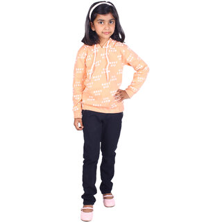                       Kid Kupboard Cotton Girls Sweatshirt, Light Orange, Full-Sleeves, Hood Neck, 7-8 Years                                              