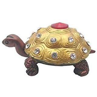                       RSINC Clay and Diamond Feng Shui Tortoise Showpiece for Good Luck Turtle Vastu Gift for Career and Luck Home Decoration -11.5 cm Decorative Showpiece  -  5 cm  (Clay, Gold)                                              