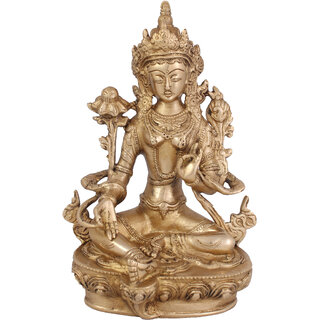                       Arihant Craft Ethnic Decor Goddess White Tara Statue Sculpture Showpiece Hand Work   20.5 cm (Brass, Gold)                                              