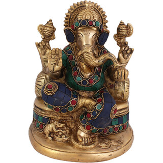                       Arihant Craft Hindu God Ganesha Idol Ganpati Statue Sculpture Stone Hand Work Showpiece  19.5 cm (Brass, Multicolour)                                              