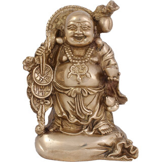                       Arihant Craft Ethnic Decor Laughing Buddha Idol Statue Sculpture Showpiece  21.5 cm (Brass, Gold)                                              