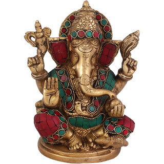                       Arihant Craft Hindu God Ganesha Idol Ganpati Statue Sculpture Stone Hand Craft Showpiece  18 cm (Brass, Multicolour)                                              