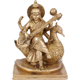                       Arihant Craft Hindu Goddess Saraswati Idol Statue Sculpture Hand Work Showpiece  19.3 cm (Brass, Gold)                                              
