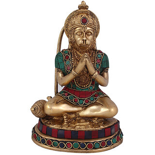                       Arihant Craft Hindu God Hanuman Idol Mahavir statue Bajrangbali Sculpture Stone Hand Work Showpiece  19 cm (Brass, Multicolour)                                              
