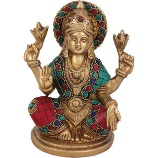                       Arihant Craft Hindu Goddesses Lakshmi Idol Laxmi statue Maa Lakshmi Sculpture Stone Hand Work Showpiece  17 cm (Brass, Multicolour)                                              
