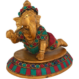                       Arihant Craft Hindu God Bal Ganesha Idol Bal Ganpati Statue Ganpati Sculpture Stone Hand Work Showpiece  14 cm (Brass, Multicolour)                                              